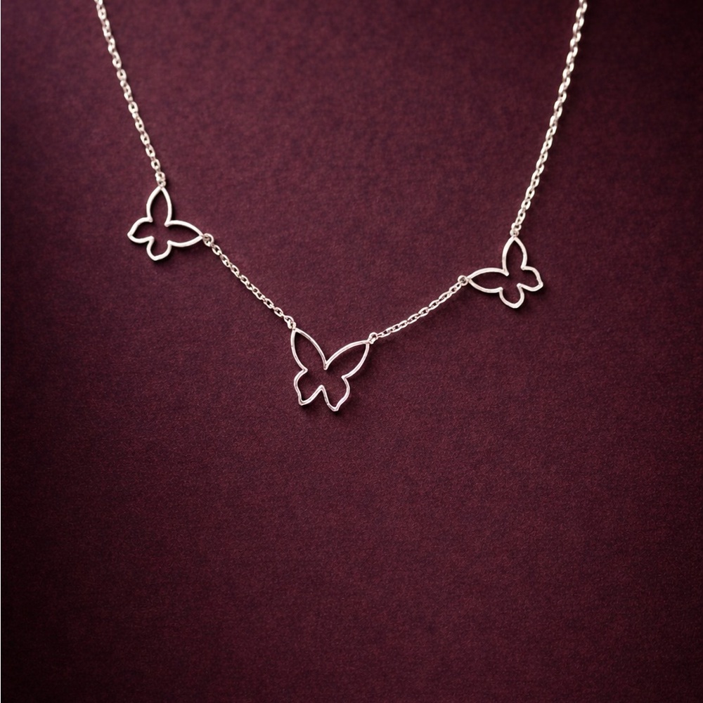 Sterling Silver Butterfly Station Necklace - Silver
